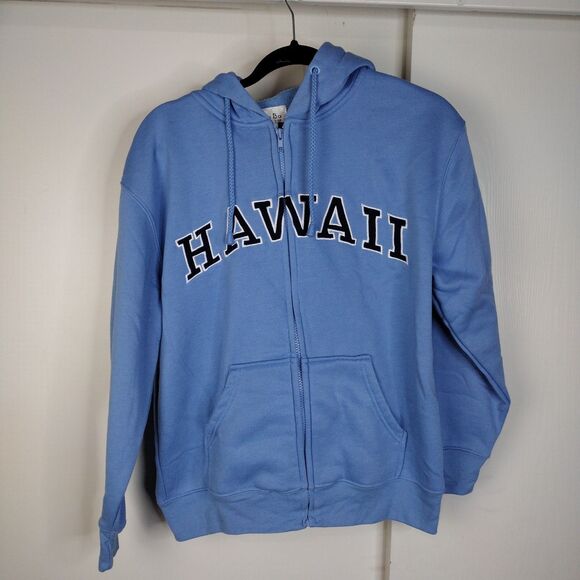 Sweatshirt Zip Up Hoodie Hawaii Logo Design Light Blue Womens Size S Ba Ba - Picture 1 of 6